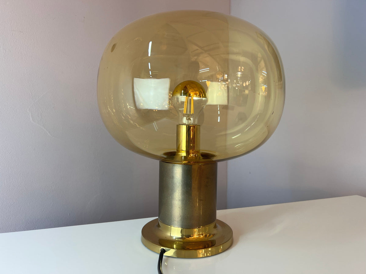 Lampe de table vintage en laiton et verre soufflé à la bouche