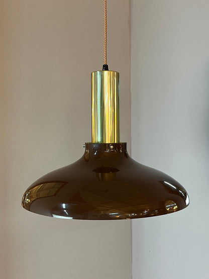 Lampe suspendue vintage en laiton marron du Danemark