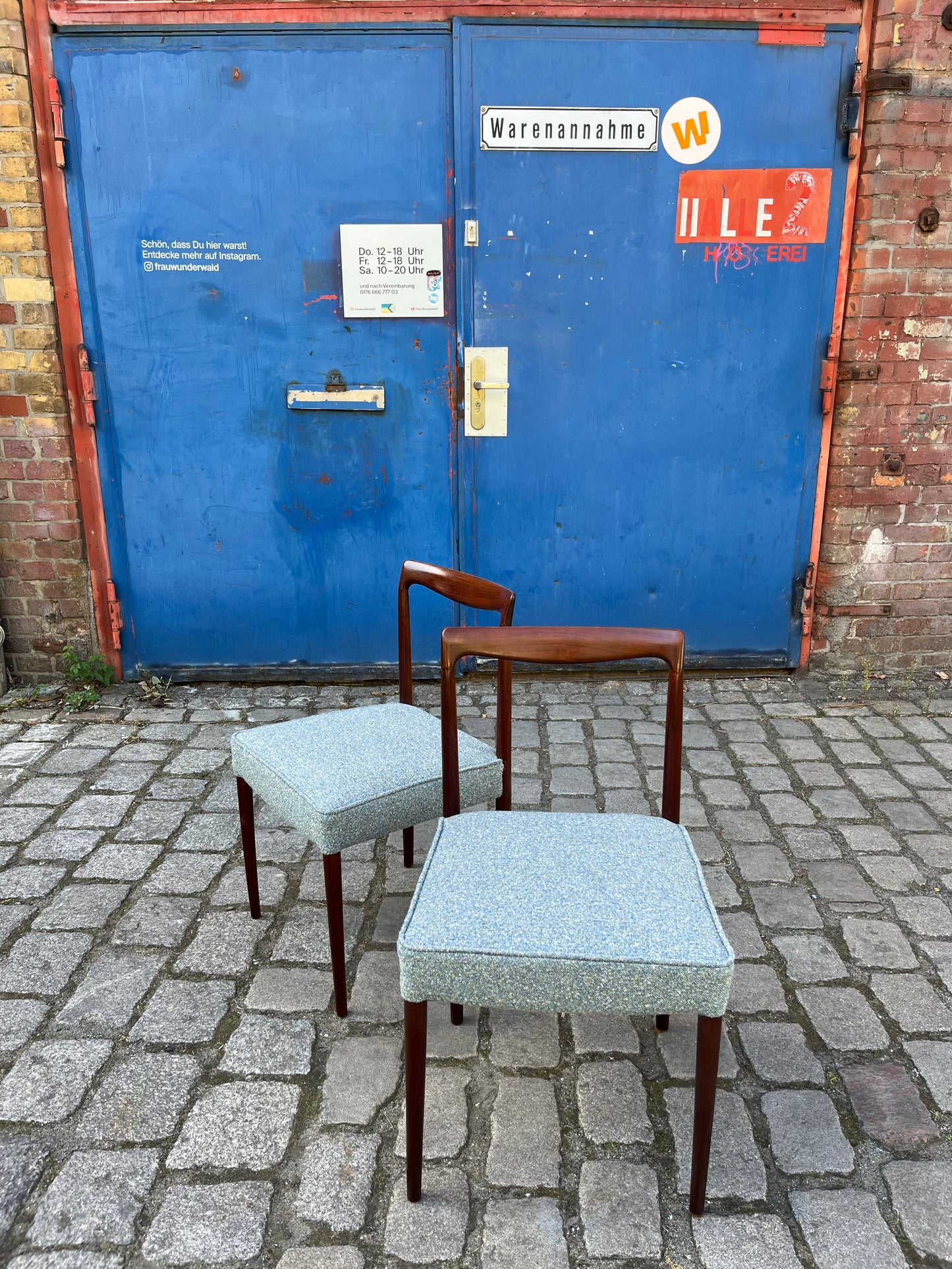 2x Polsterstuhl blau Palisander