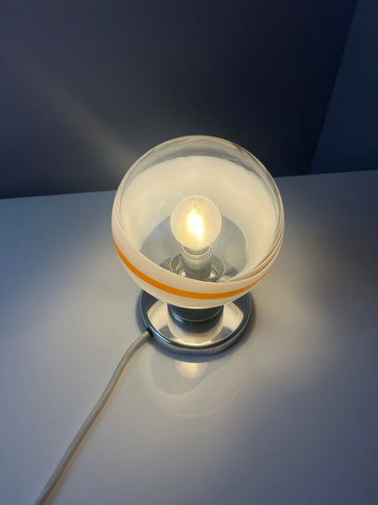 Vintage Tischlampe von Doria weiß orange Glas Chrom