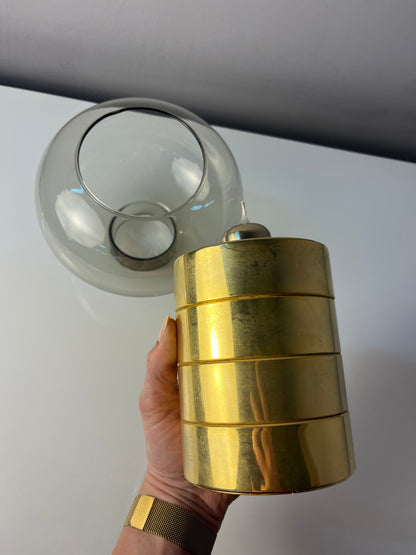 Vintage Kerzenständer von FÖHL für FÖHL Federmechanik Rauchglas Messing