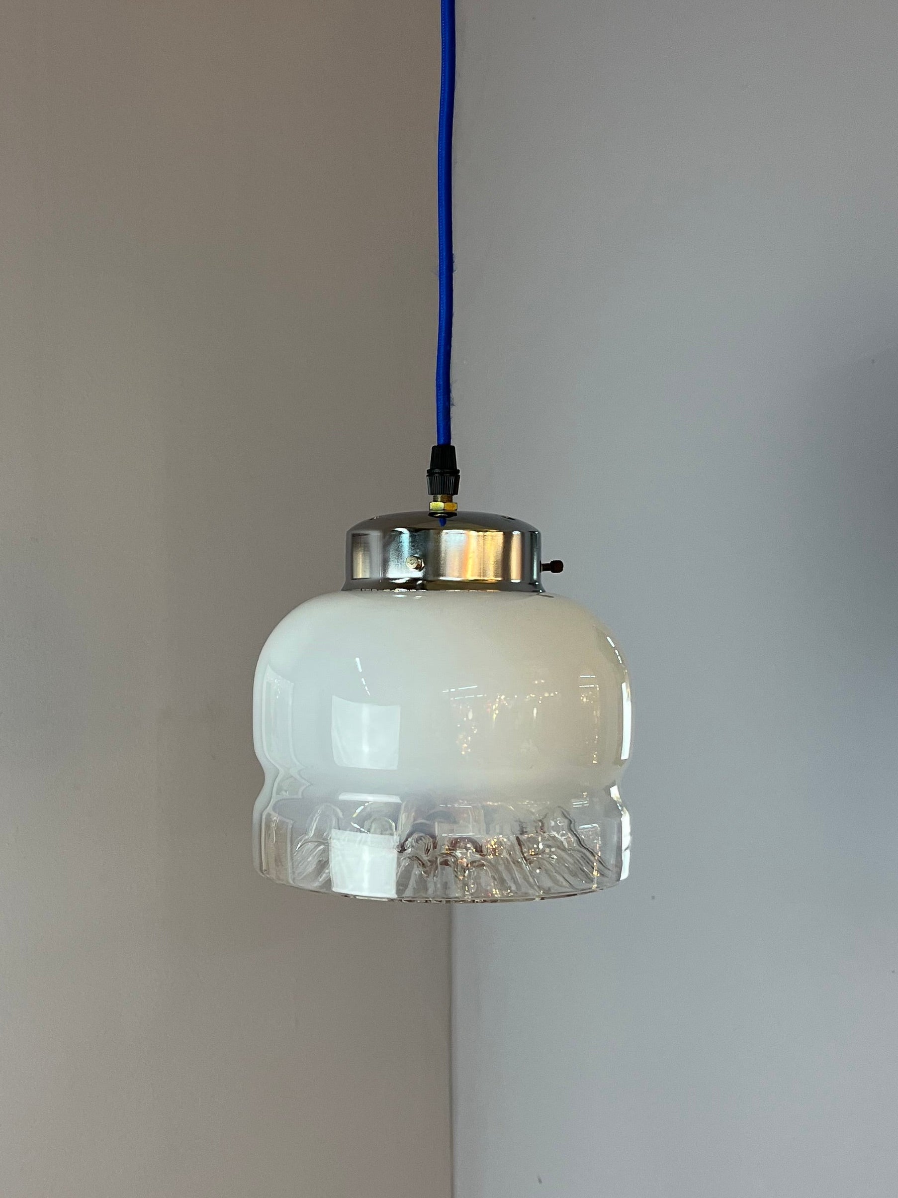 Vintage Hängelampe Muranoglas von Mazzega weiß gelb