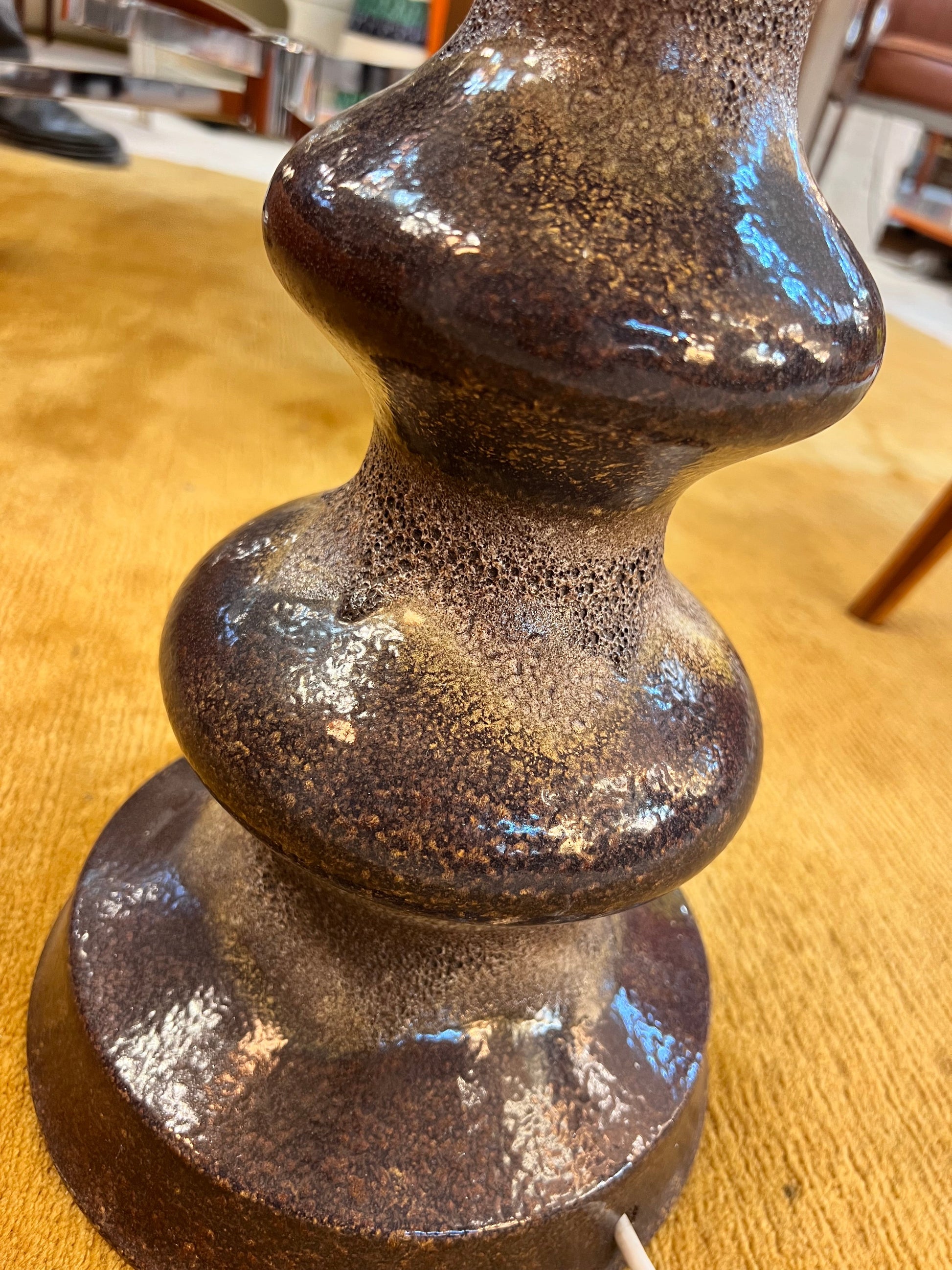 Vintage Stehlampe von EEA Leuchten, dunkelbraun beige Keramik