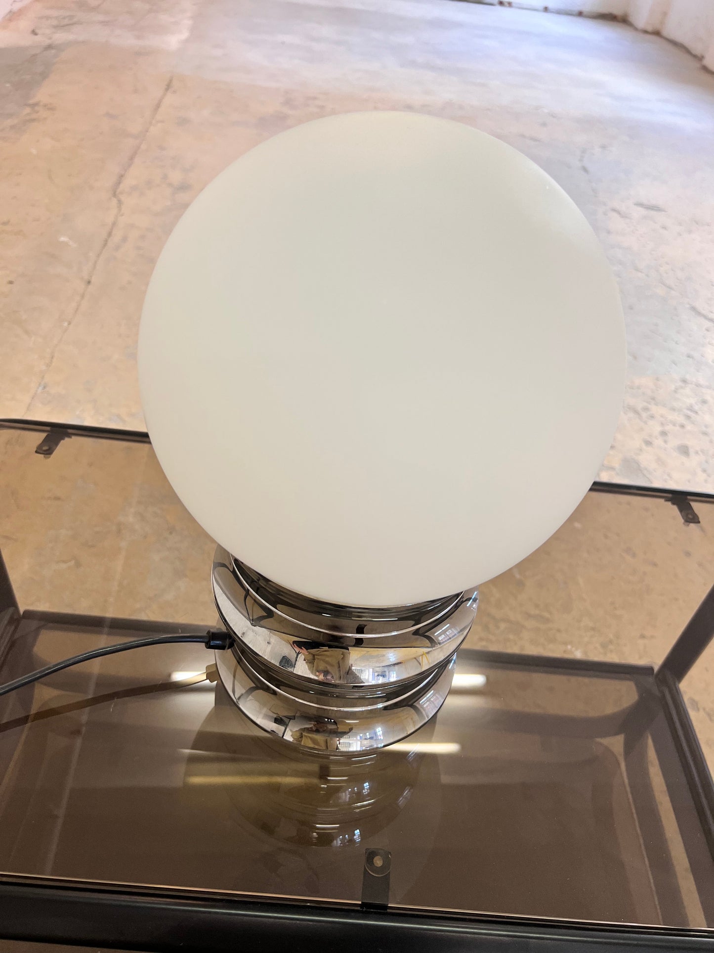 Vintage Tischlampe von VEB NARVA Chrom Opalglas