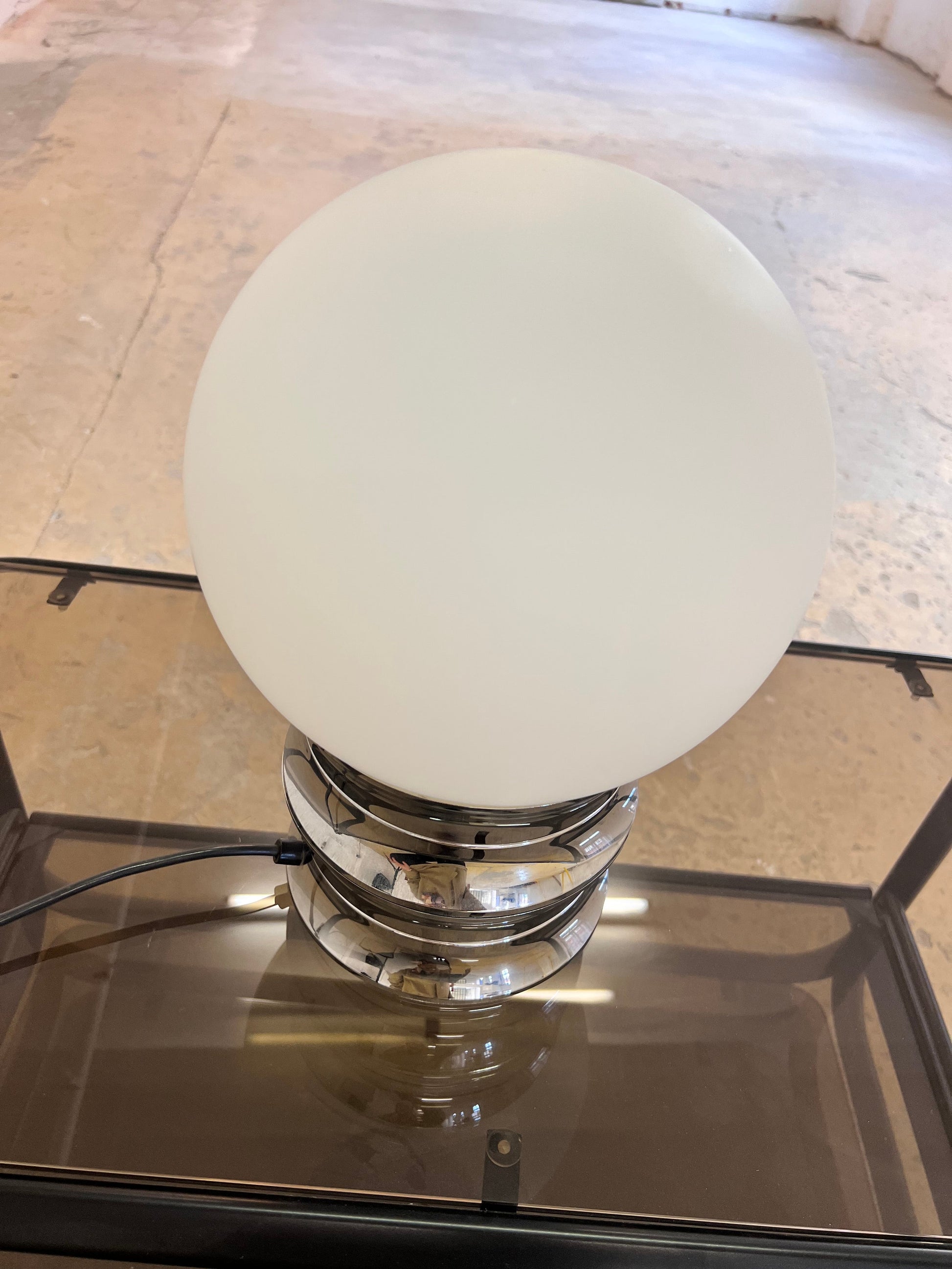Vintage Tischlampe von VEB NARVA Chrom Opalglas