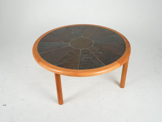 Vintage Couchtisch rund Teak und Stein Mid Century