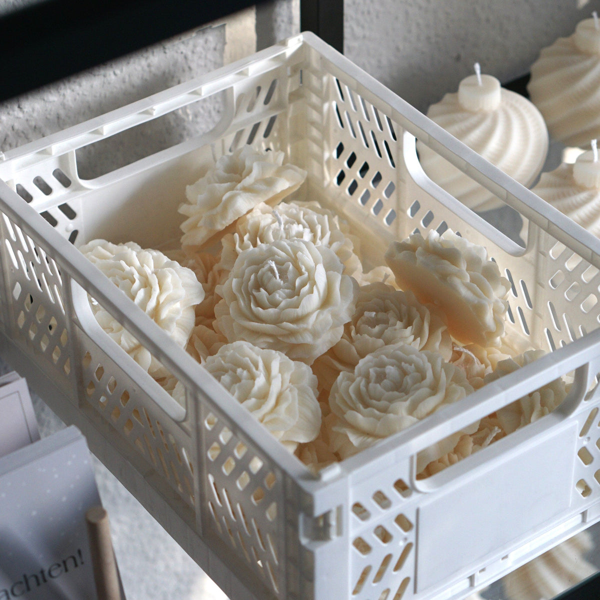 Handmade candle roses rapeseed wax from Germany vegan without fragrance