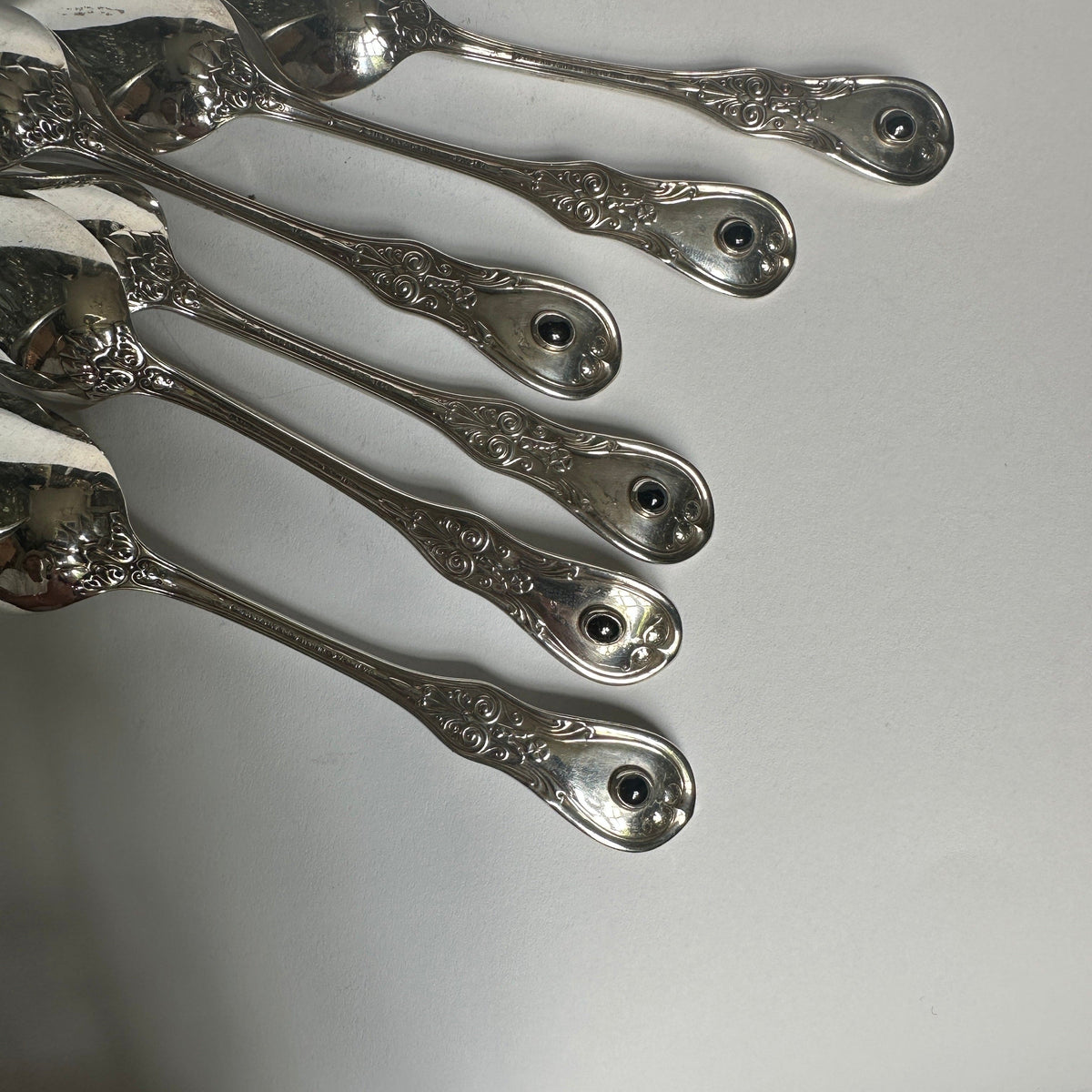 Vintage teaspoons sterling silver with onyx by Tiffany+Co set of 6