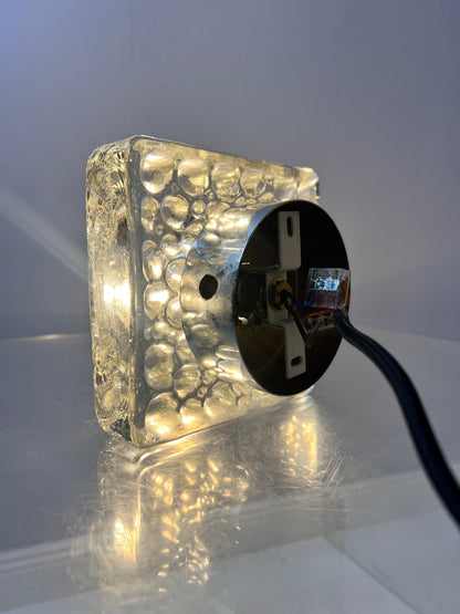 Vintage Wandleuchte Ice Cube von Kalmar Glas Chrom