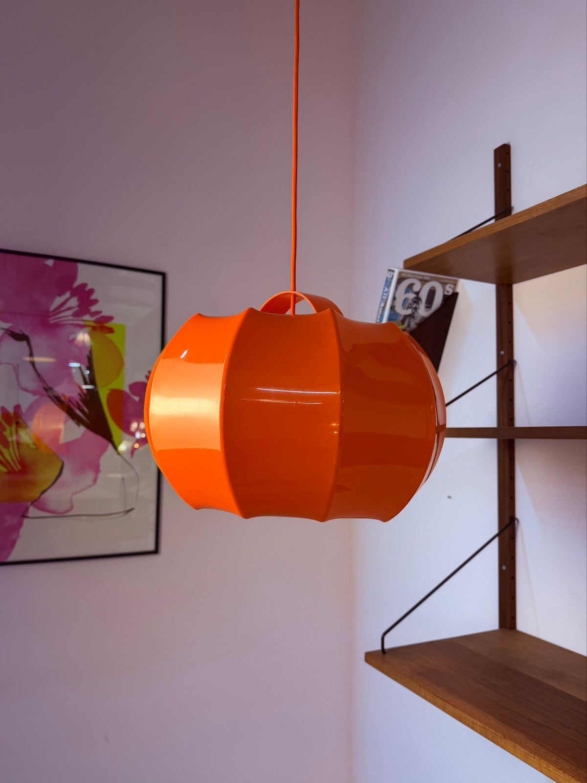 Vintage Hängelampe von Ilka Plast, orange Kürbisform