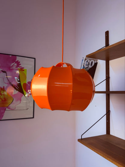 Vintage Hängelampe von Ilka Plast, orange Kürbisform