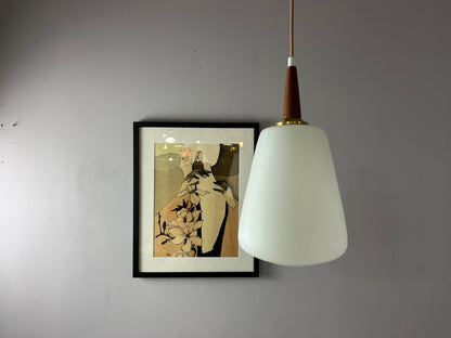 Vintage Hängelampe Opalglas Teak aus Dänemark