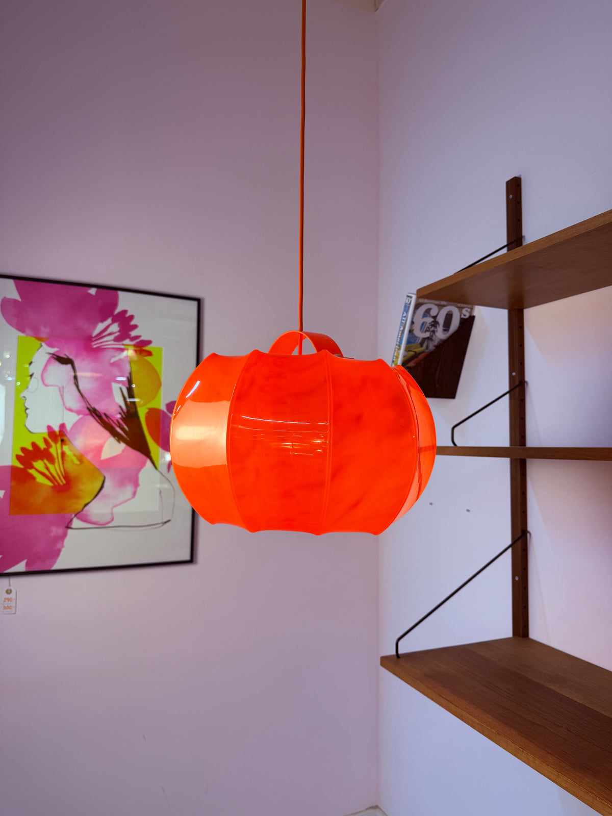 Vintage Hängelampe von Ilka Plast, orange Kürbisform
