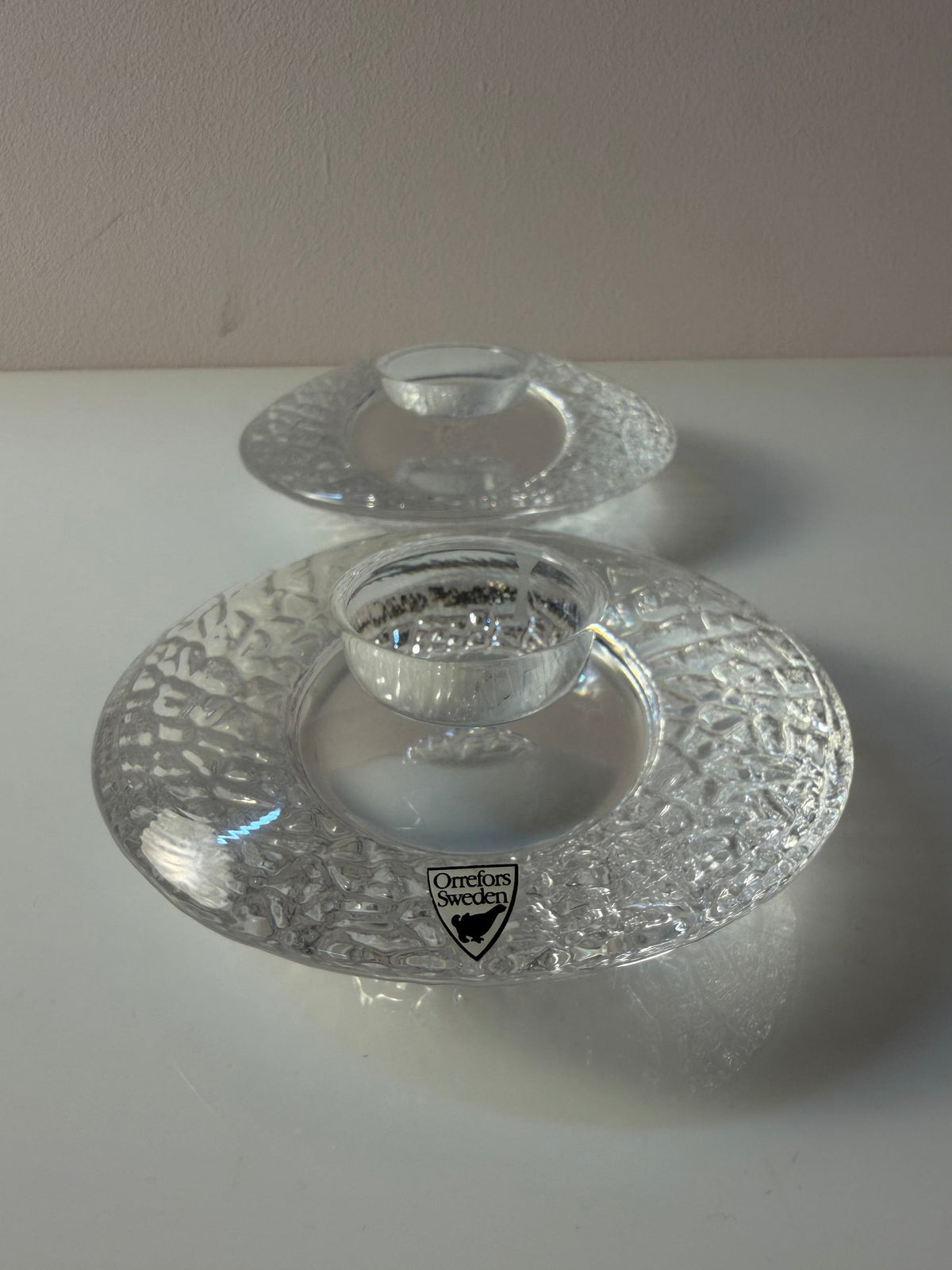 Set von 2 Diskus Kerzenhalter von Lars Hellsten für Orrefors