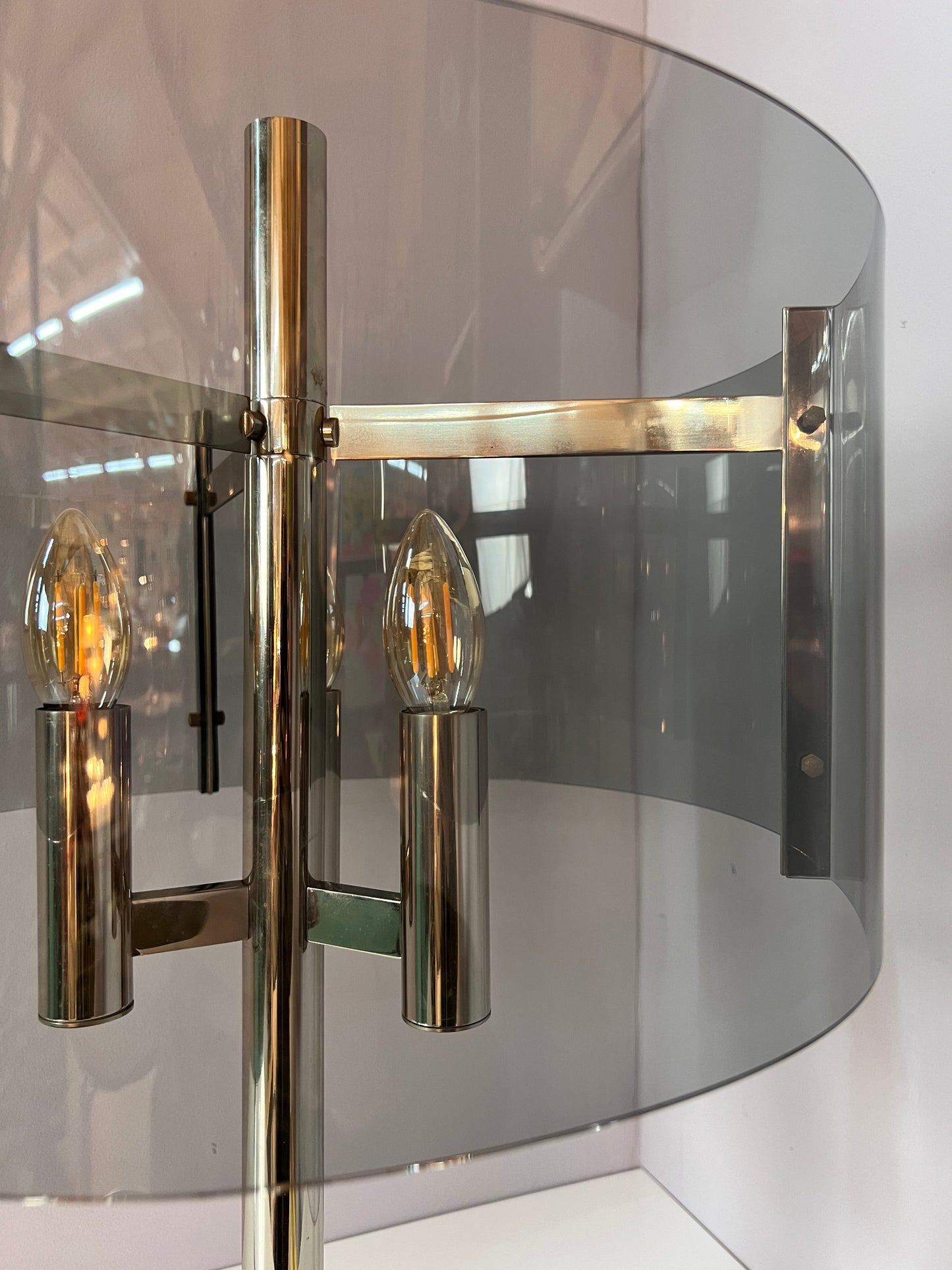 Vintage Tischlampe Chrom und Rauchacryl