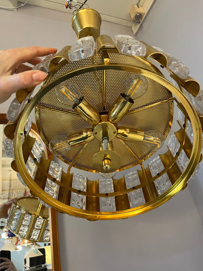 Vintage Hängelampe Messing Glas von Carl Fagerlund für Orrefors