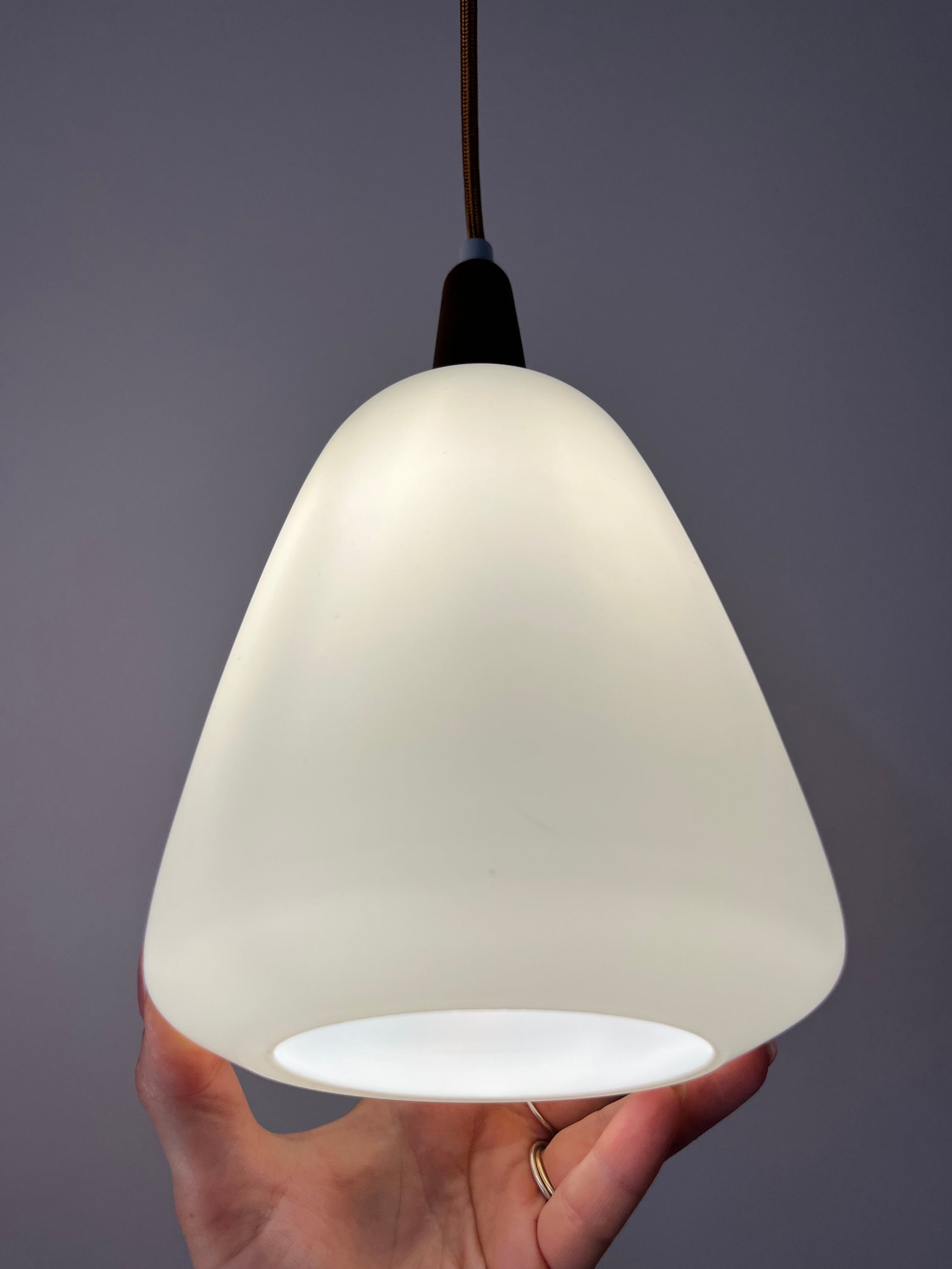 Vintage Hängelampe Opalglas mit Teak und Messing aus Dänemark
