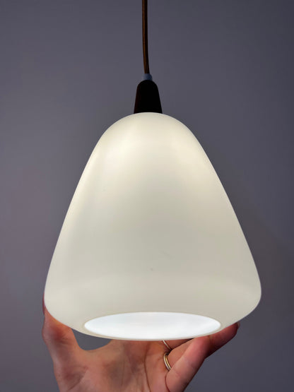 Vintage Hängelampe Opalglas mit Teak und Messing aus Dänemark
