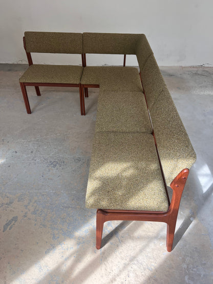 Vintage Eckbank von Erik Buch, Teak, grün neu gepolstert