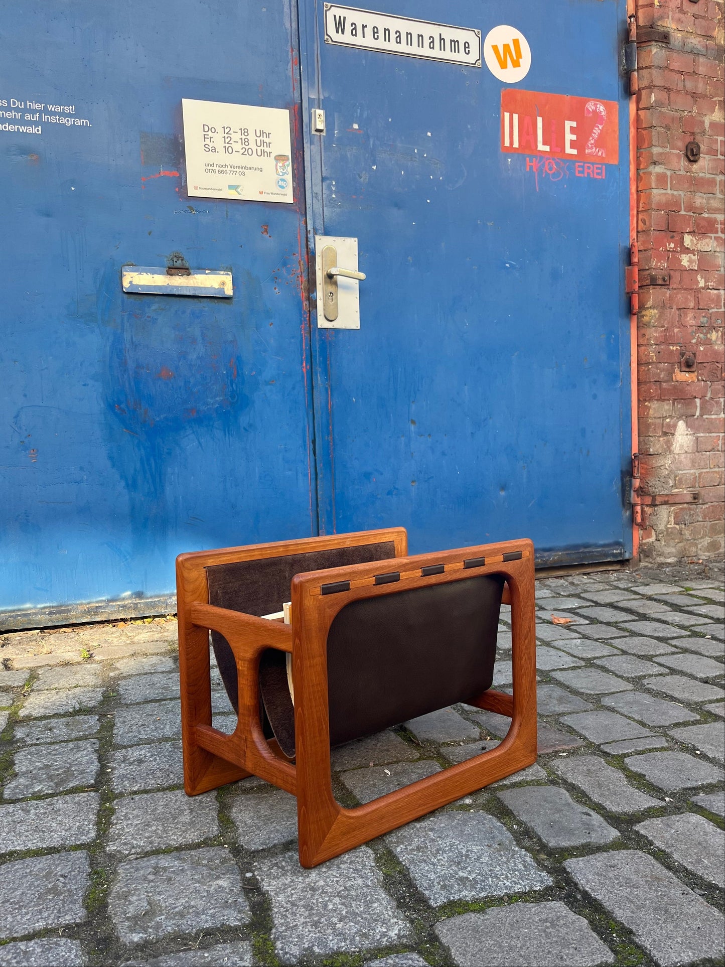 Vintage Zeitungsständer Teak Echtleder von Aksel Kjersgaard für Salin Møbler