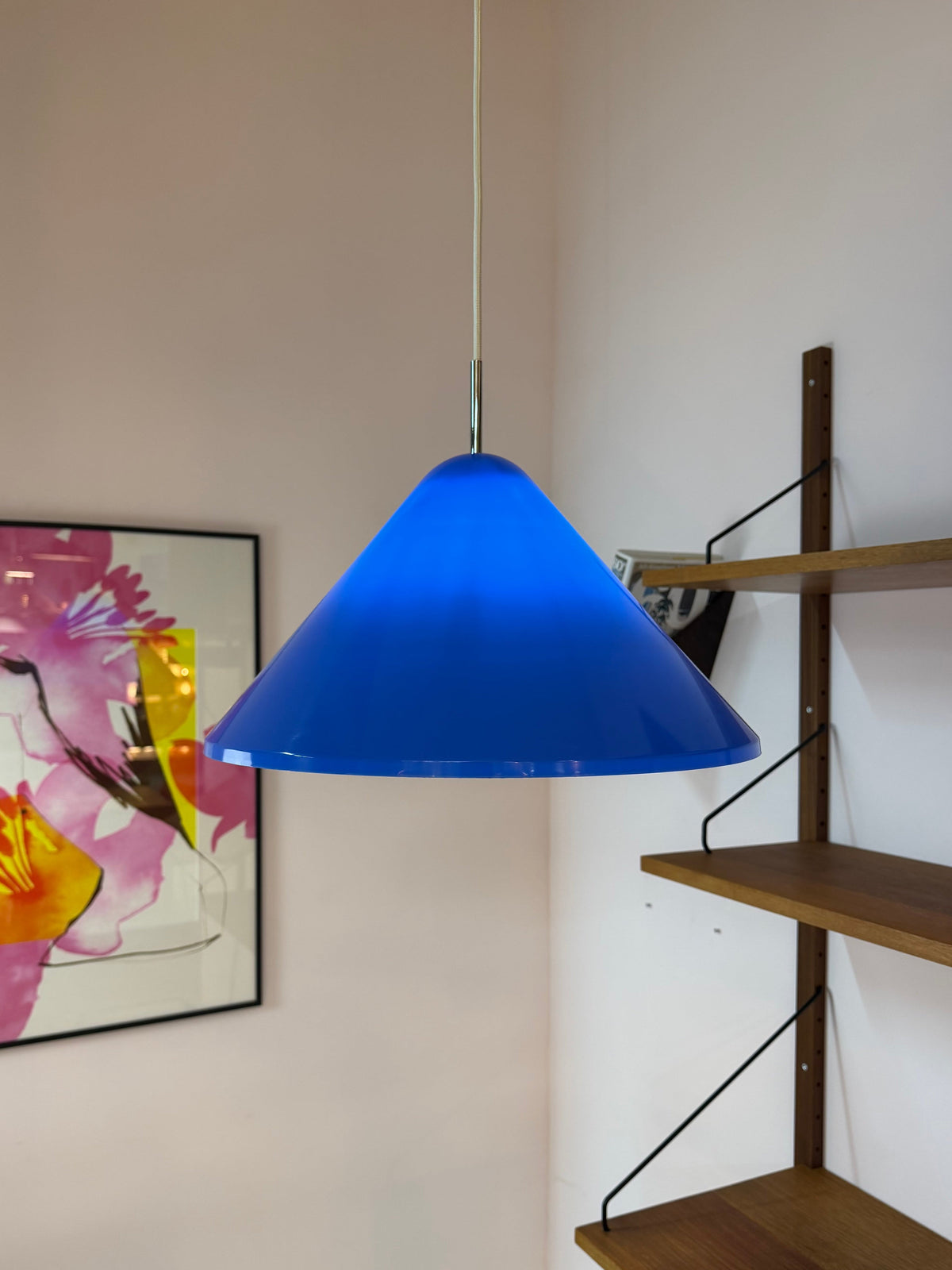 Vintage Hängelampe "Apollo" blau von Nordisk Solar