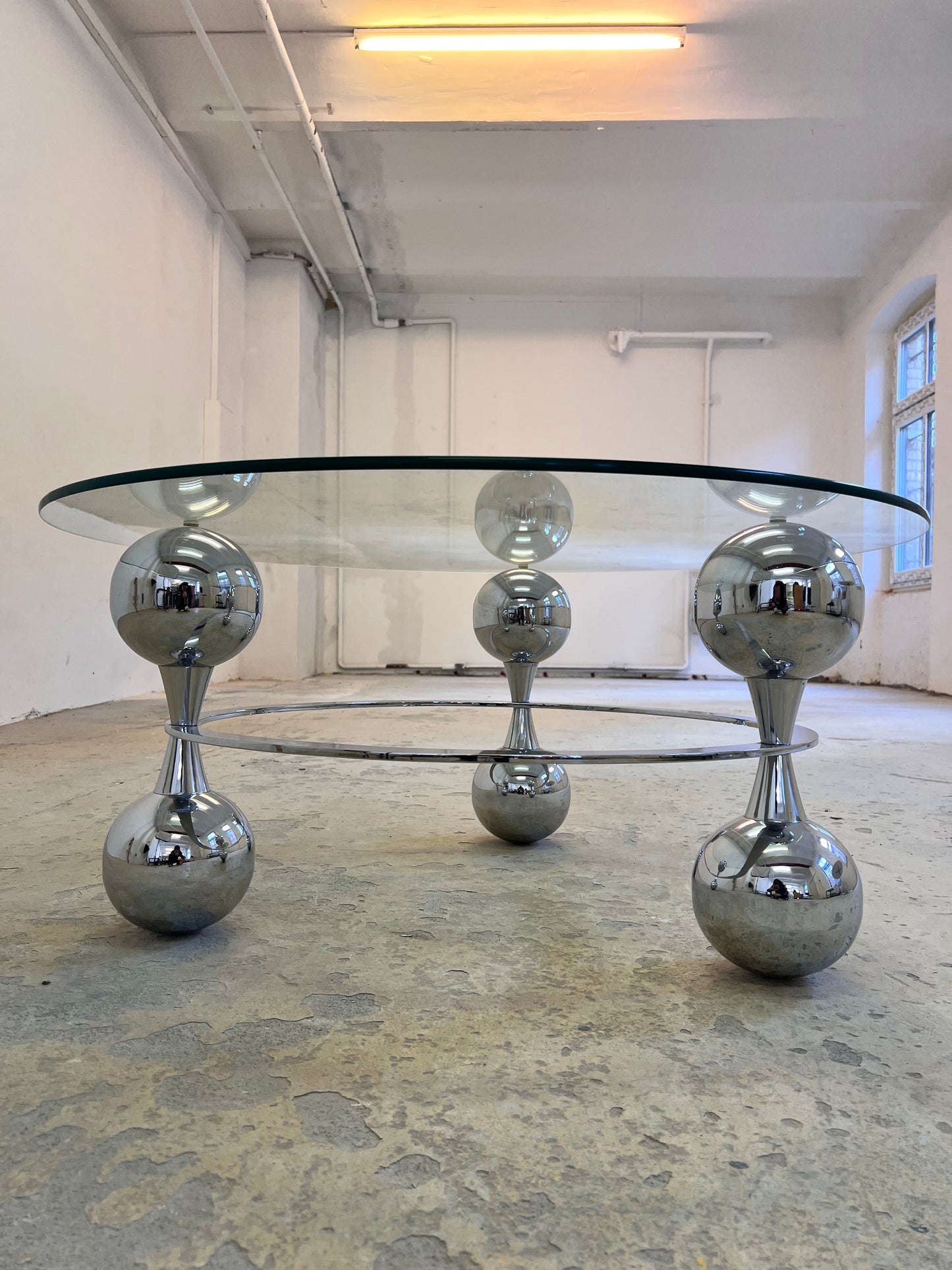 Vintage Couchtisch Chrom und Glas silber Pre-Loved