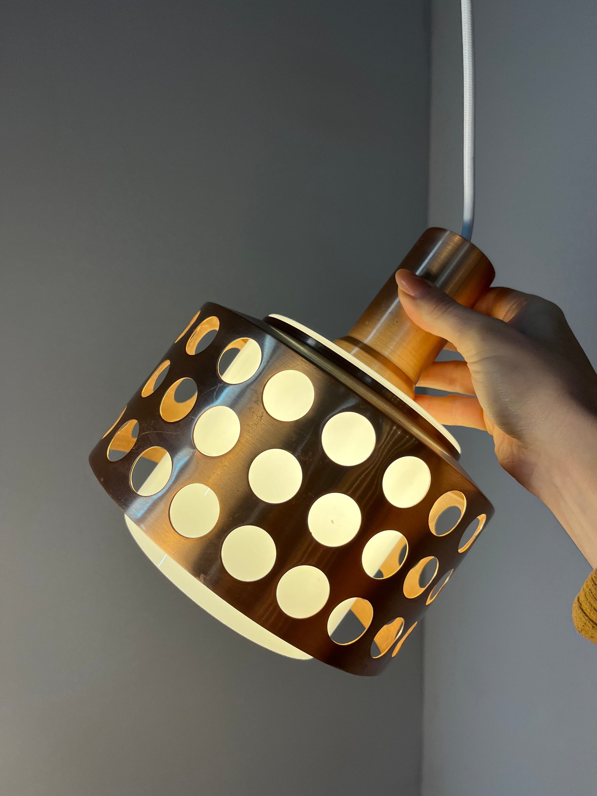 Vintage Hängelampe Kupfer von Schweden für E14 Fassungsgröße, Glas, Weiß