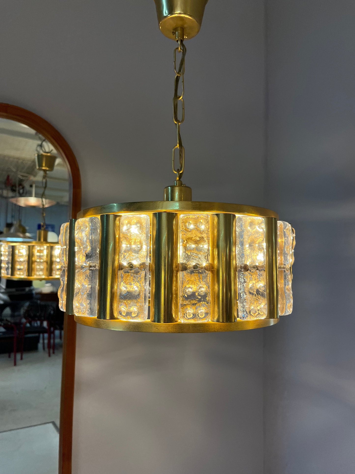 Vintage Hängelampe Messing Glas von Carl Fagerlund für Orrefors