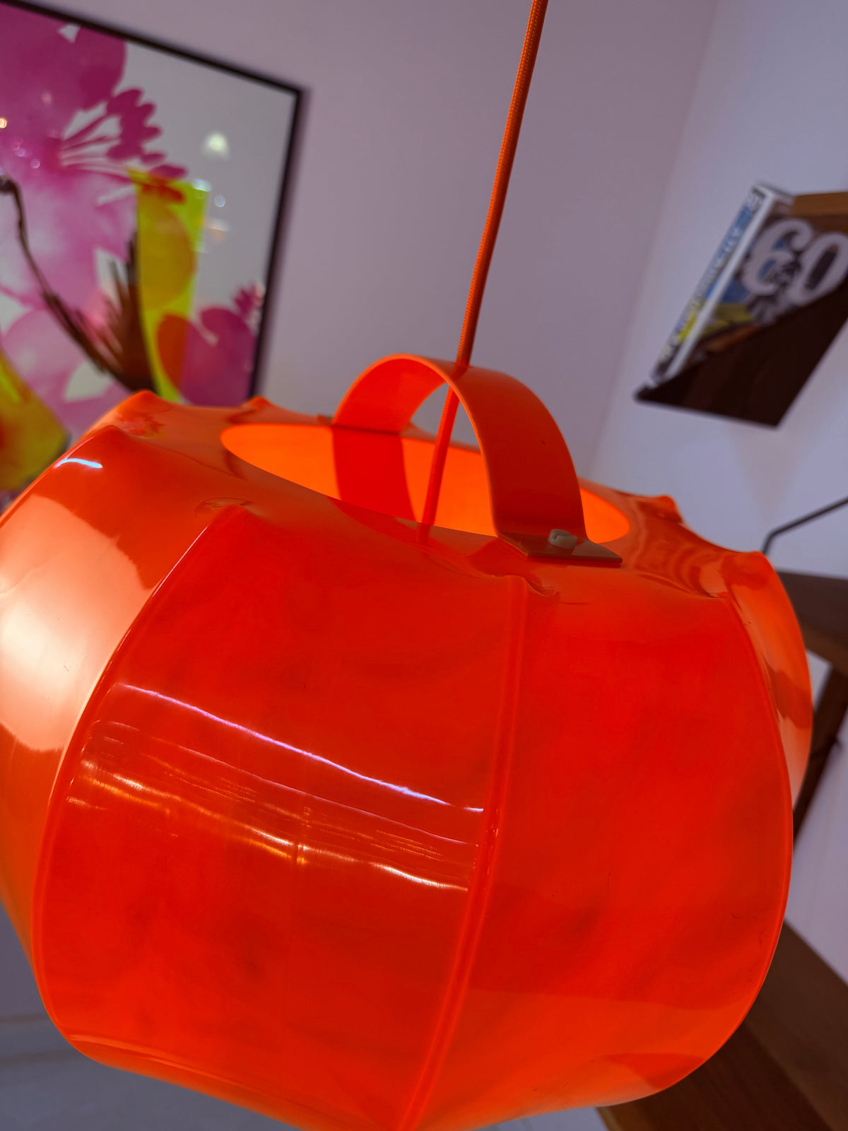 Vintage Hängelampe von Ilka Plast, orange Kürbisform
