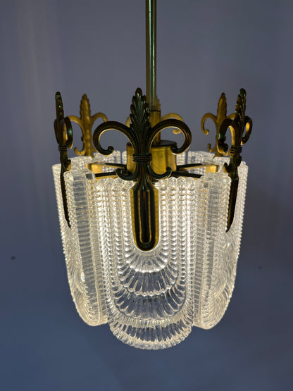 Vintage Lilien Kronleuchter Glas und Messing, Deutschland