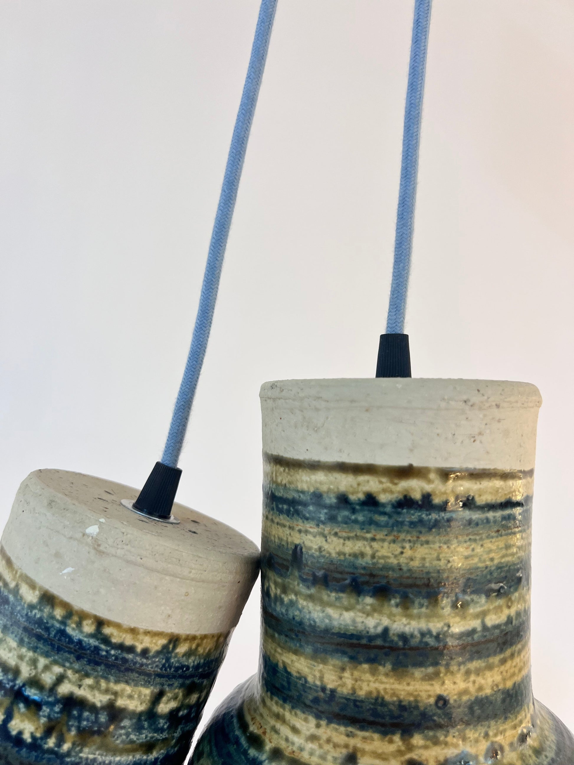 Vintage Hängelampe von Per Engstrøm für Keramik blau beige Keramikschirm