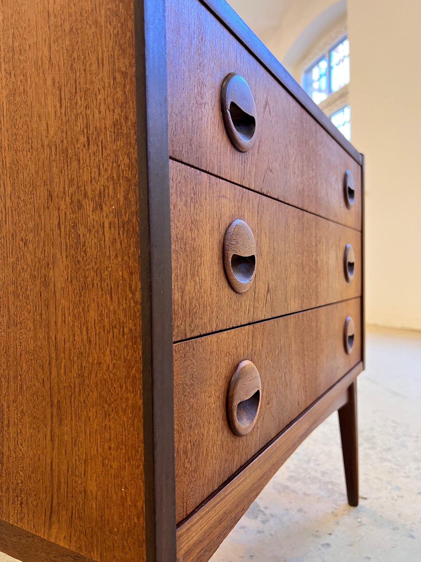 Vintage Kommode Teak aus Dänemark, 3 Schublade, braun refurbished