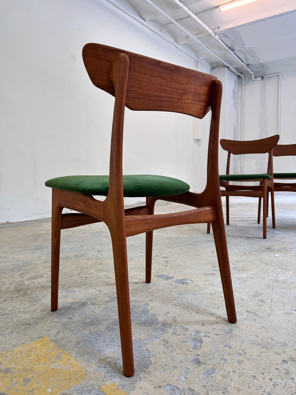 Vintage Polsterstuhl Set von 4 von Schiønning und Elgaard für Randers Møbelfabrik grün Teak