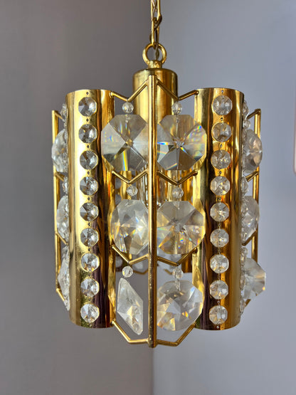 Vintage Hängelampe Messing Kristalle von Palwa