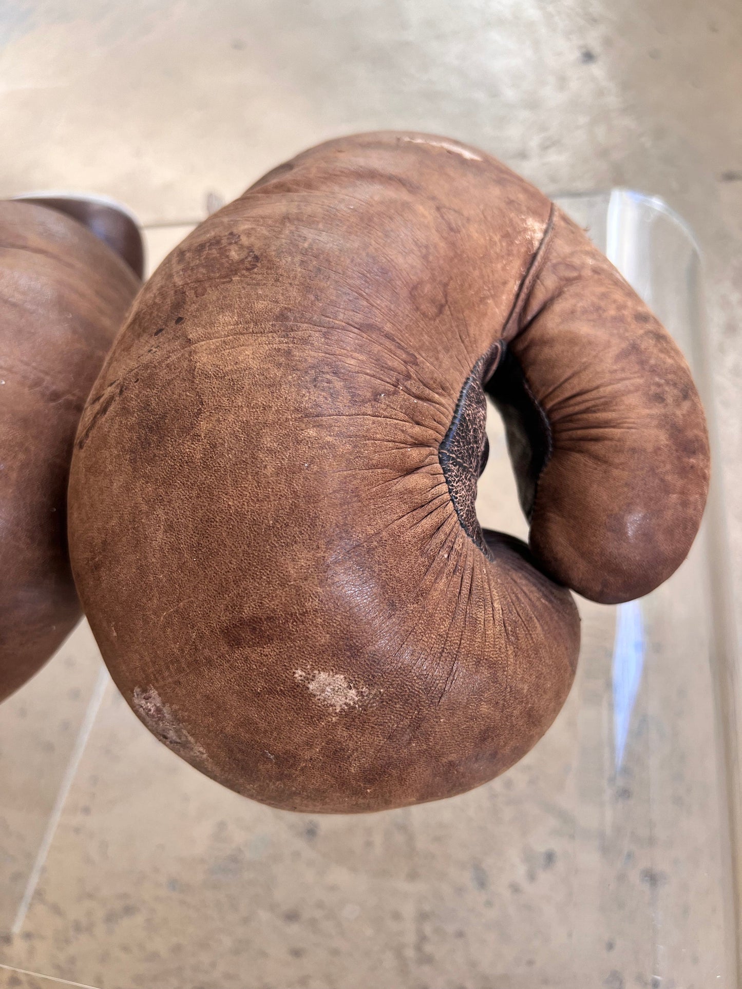 Boxing gloves brown genuine leather