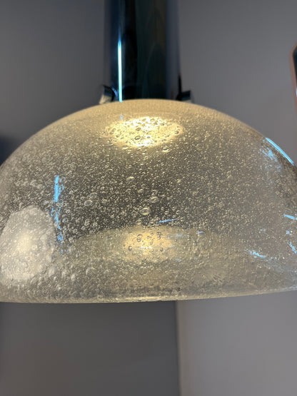 Vintage Hängelampe von Herbert Proft für Glashütte Limburg Eisglas Chrom groß