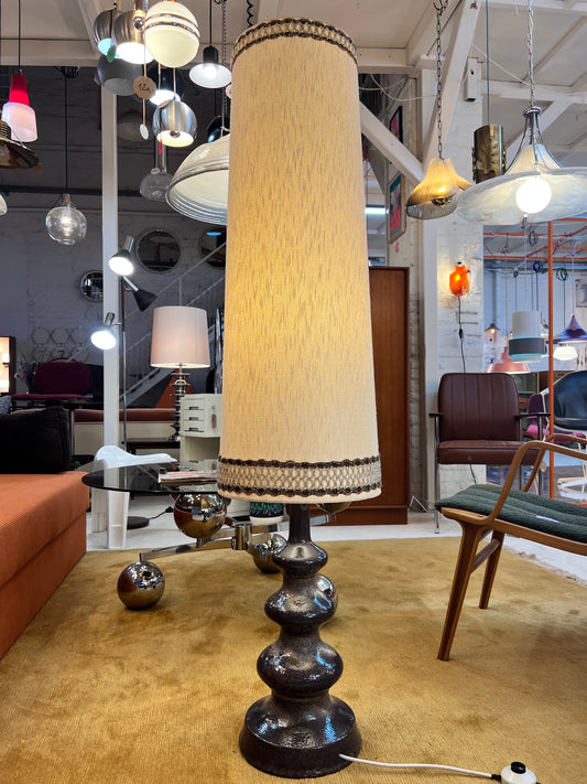 Vintage Stehlampe von EEA Leuchten, dunkelbraun beige Keramik