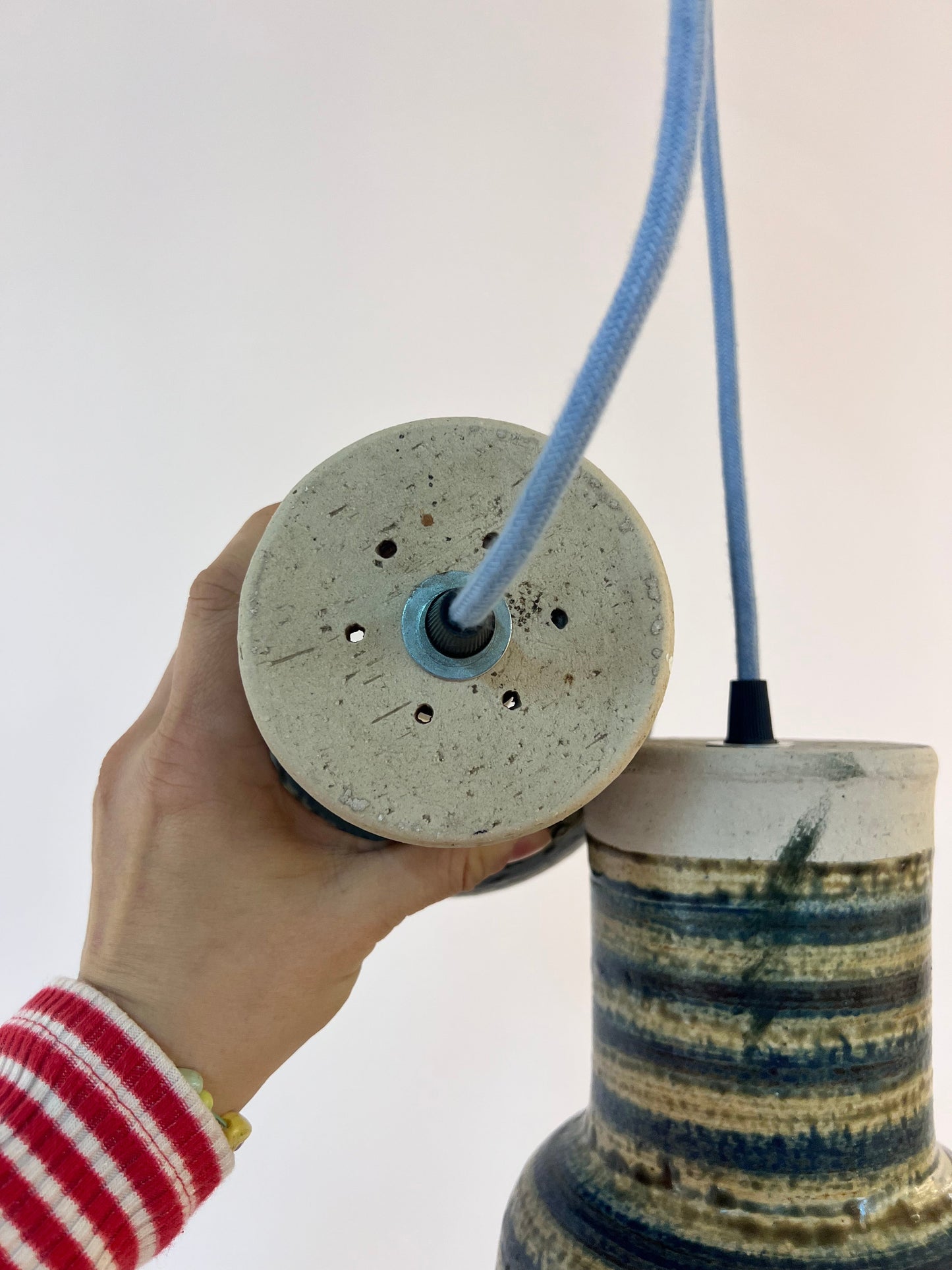 Vintage Hängelampe von Per Engstrøm für Keramik blau beige Keramikschirm