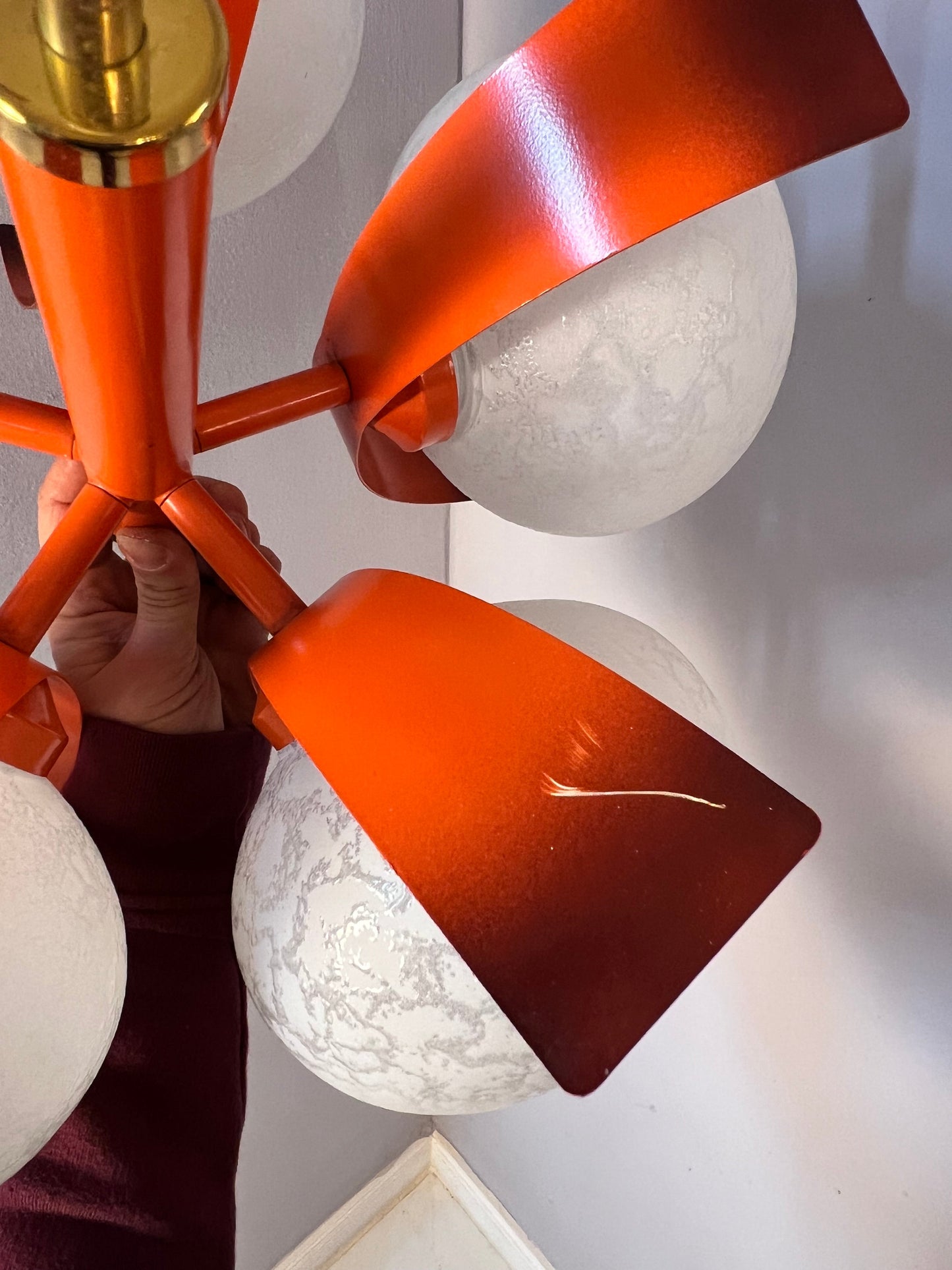 Vintage Kronleuchter von Richard Essig für Space Age, weiß orangebraun