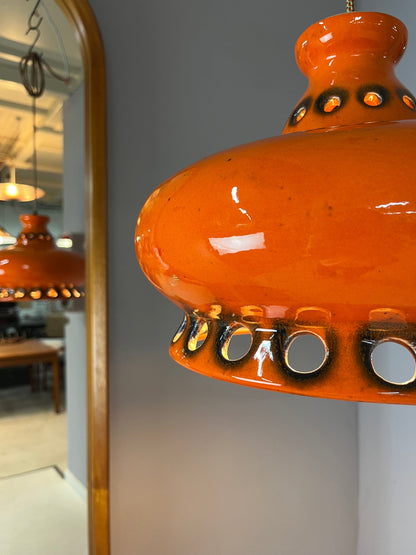Lampe vintage en céramique orange d'Allemagne de l'Ouest
