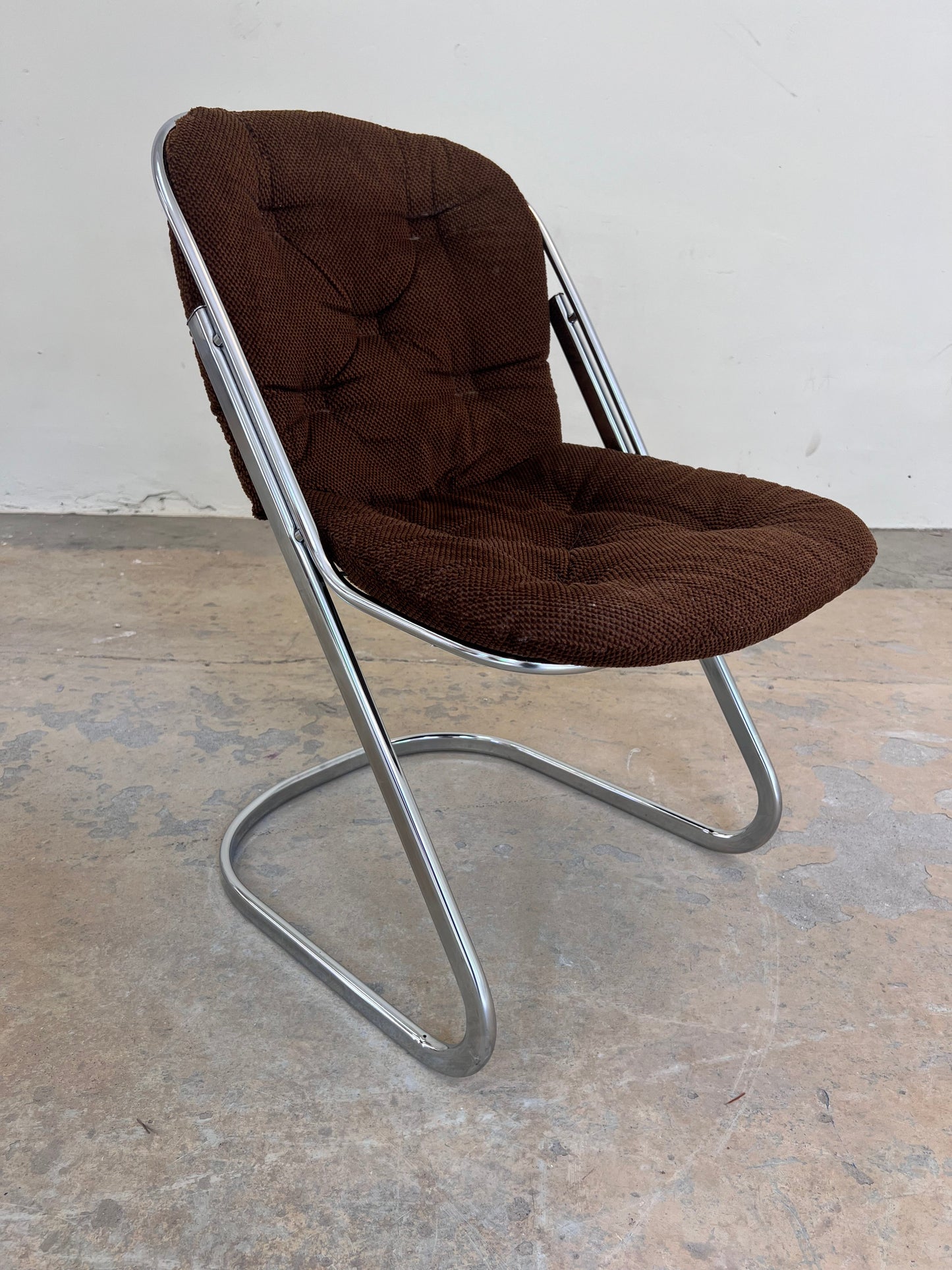 Vintage Freischwinger Chrom mit braunem Polster von Gastone Rinaldi