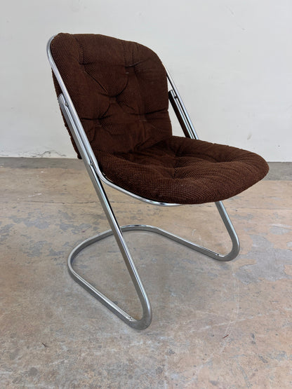 Vintage Freischwinger Chrom mit braunem Polster von Gastone Rinaldi