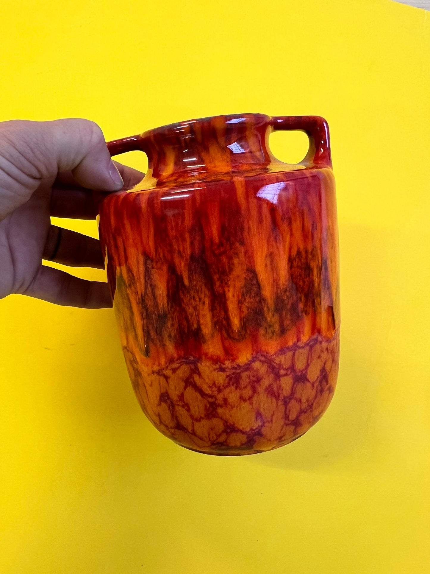 Vase vintage flamme orange rouge par Scheurich Allemagne de l'Ouest