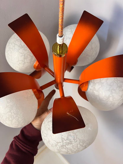 Vintage Kronleuchter von Richard Essig für Space Age, weiß orangebraun