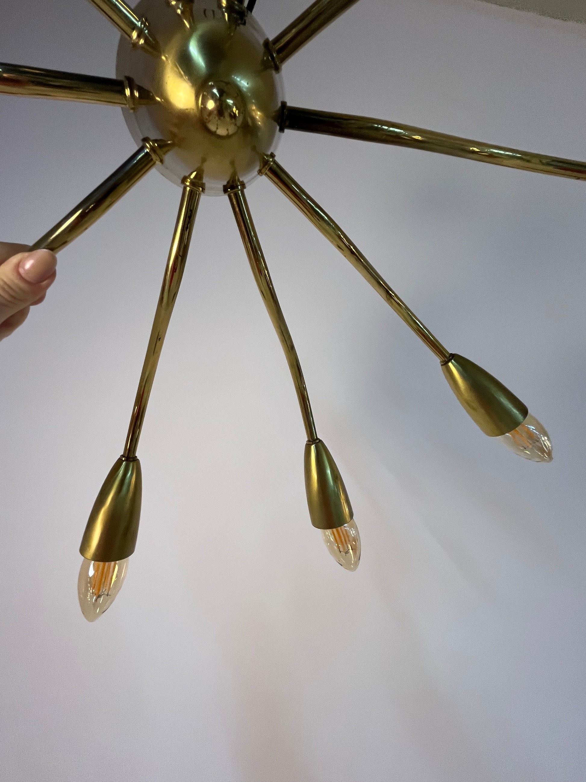 Vintage Kronleuchter 10-armig aus Messing mit Spider-Optik