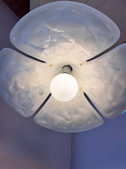 Vintage Hängelampe Blume von Gebrüder Cosack weiß Chrom handgearbeitet