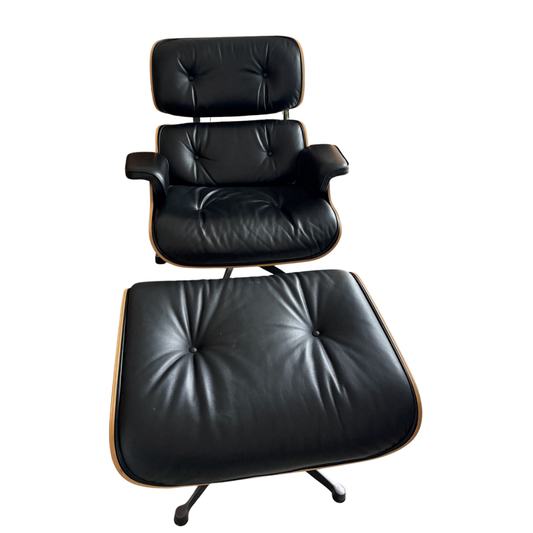 Eames Lounge Chair mit Ottoman von Charles und Ray Eames für Vitra Schwarz