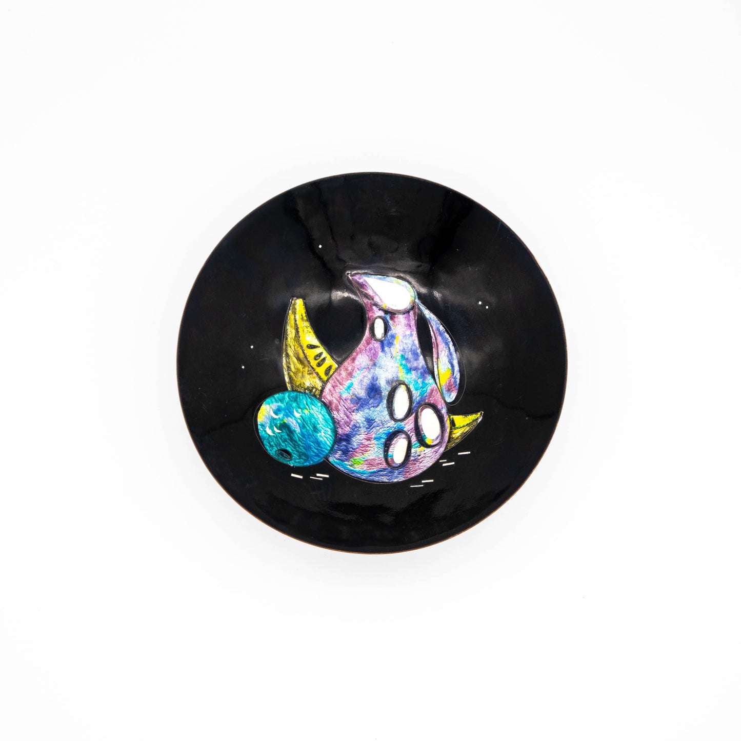 Vintage Schale Emaille mit Stillleben von L.R.