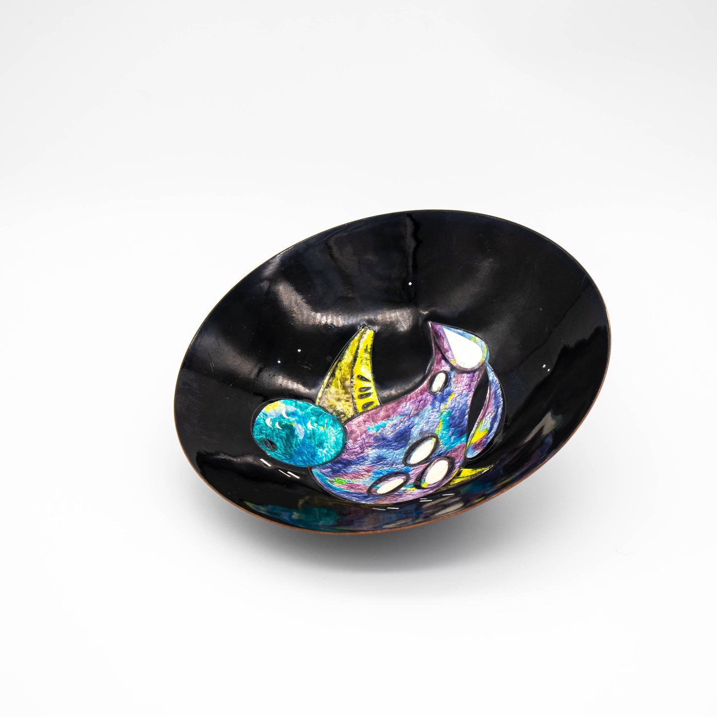 Vintage Schale Emaille mit Stillleben von L.R.