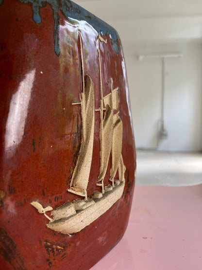 Vintage vase ship brown ceramic Denmark